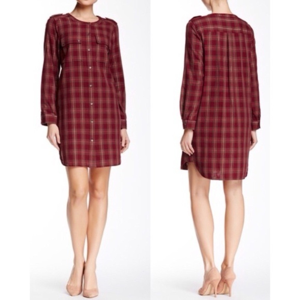 NWT- Two by Vince Camuto Plaid Long Sleeve Button-Up Shirt Dress